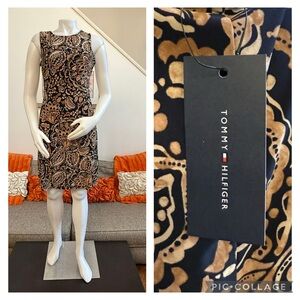 ❣️🆕Tommy Hilfiger Navy & Tan Paisley Print Sleeveless Sheath Dress❣️